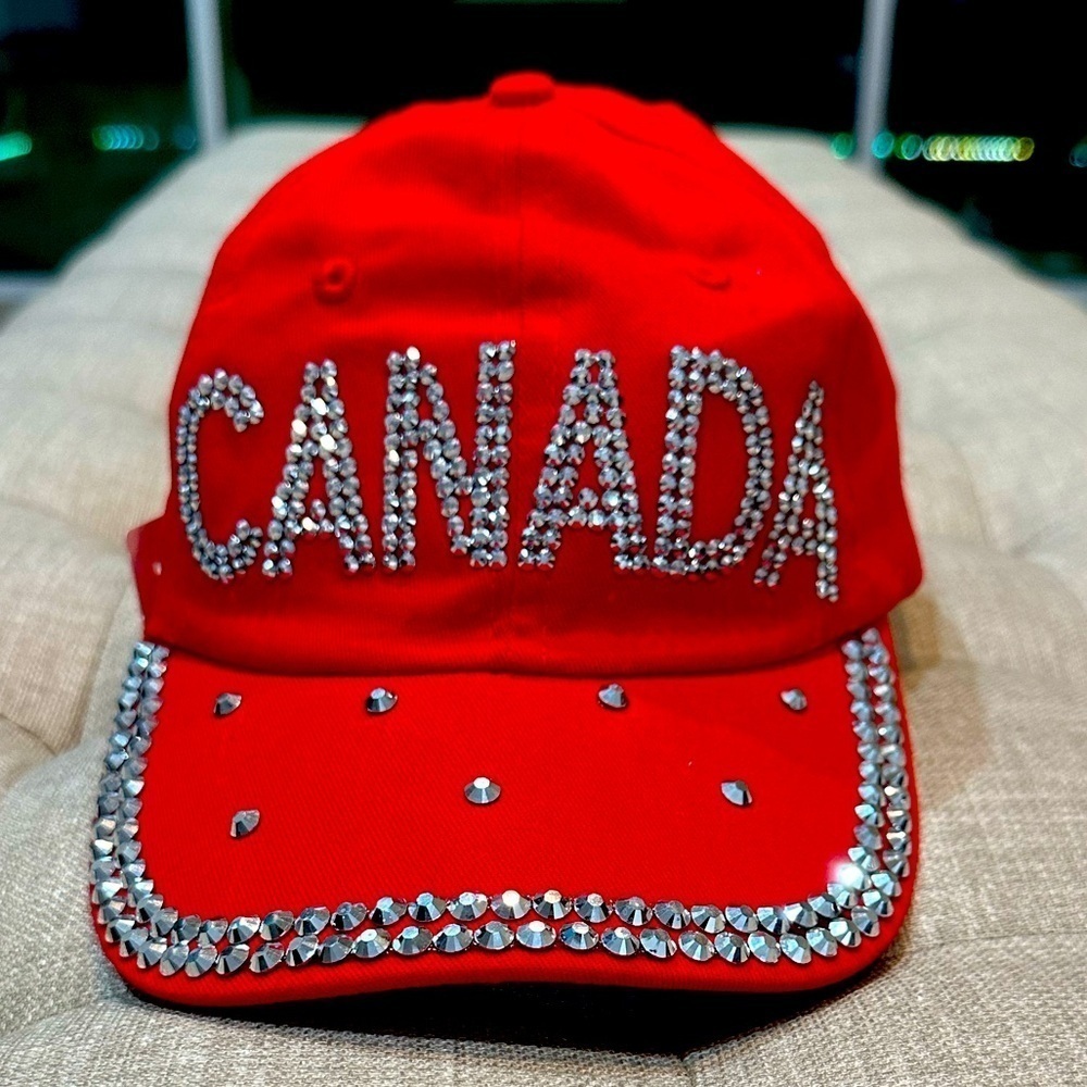 Vintage 90s Y2K Canada Bedazzled Dad Cap - Red - Brand New